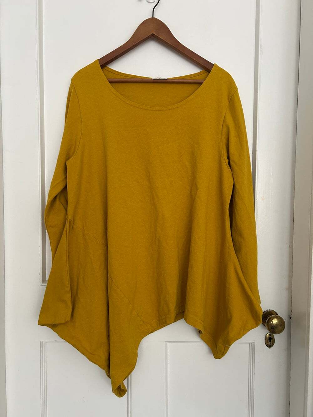 Women's Mustard Asymmetric Shirt by Pacific Cotton Size L